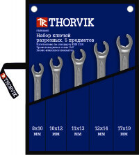 Набор ключей гаечных разрезных 8-19мм 5предм. в сумке, THORVIK