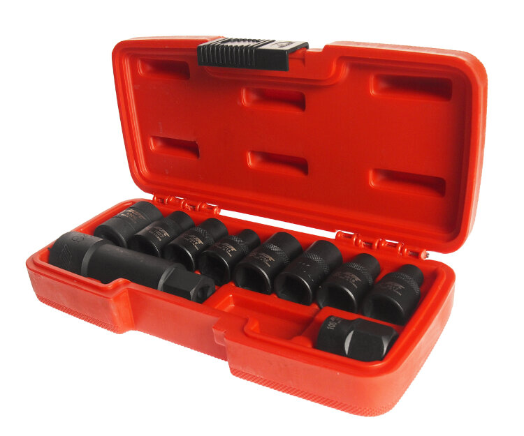 JTC-4918S. Набор головок спец 1/2", 3/8" 5-гранных, RIBE, 10 пред. в кейсе JTC