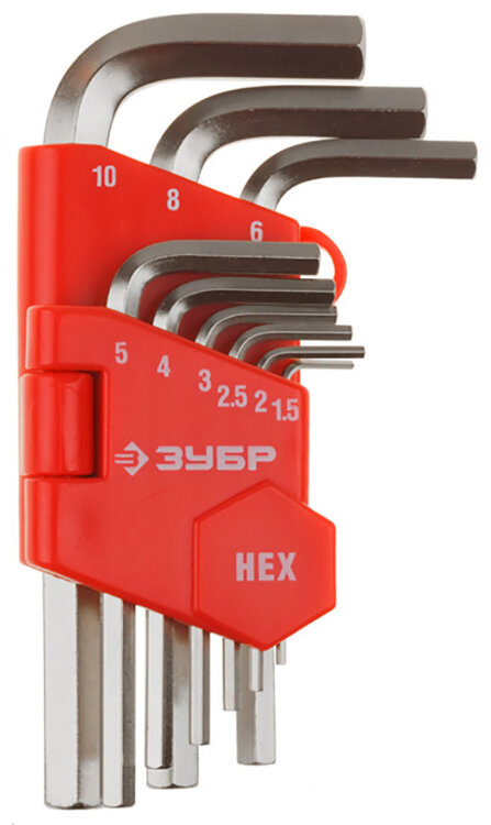 27460-1_z02. Ключи имбусовые Г-образные HEX (1.5-10мм) короткие, 9шт, ЗУБР