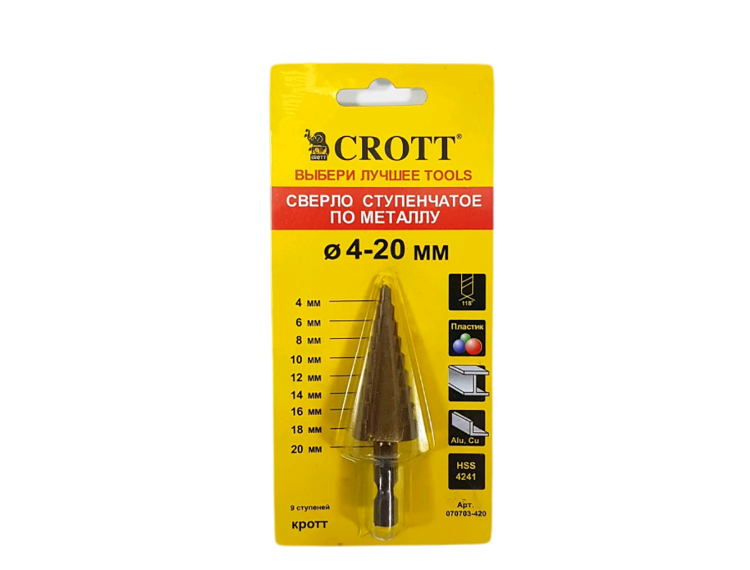 118061. Сверло ступенчатое 4-20мм, CROTT
