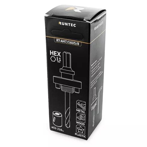 RT-AH7/16U5/8. Адаптер для биметал-х коронок RUNTEC 32-210мм, HEX 11мм-UNF 5/8"